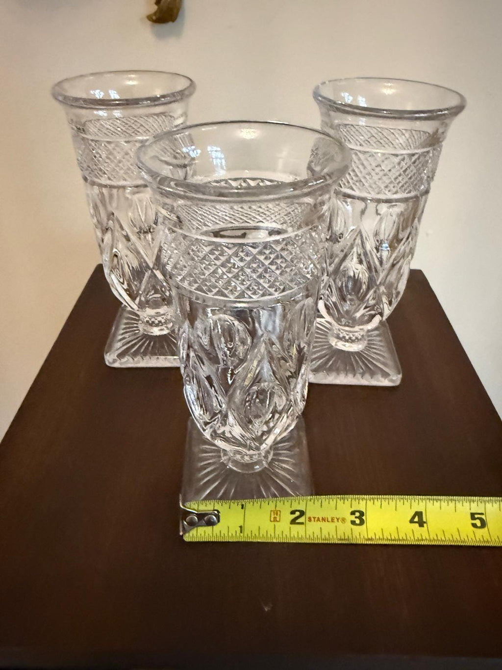 Vintage Clear Pressed Glass Drinkware Set with Mini Pitcher, Elegant Cut Glass Look Set of 8 Goblets & Small Jug Footed Glasses