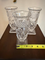 Vintage Clear Pressed Glass Drinkware Set with Mini Pitcher, Elegant Cut Glass Look Set of 8 Goblets & Small Jug Footed Glasses