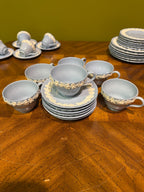 Wedgwood Queen’s Ware Blue Embossed Lunch/Tea Set, Of Etruria Barlaston England