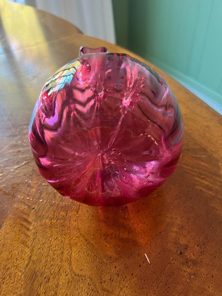 Vintage Cranberry Art Glass Vase Hand Blown Ruffled Top Deep Pink Purple Hue Decorative Collectible Midcentury Style Table Centerpiece