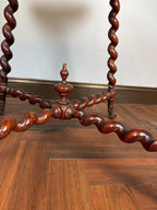 Antique English Barley Twist Side Table, Claw Foot Caster Accent Spiral Leg Table