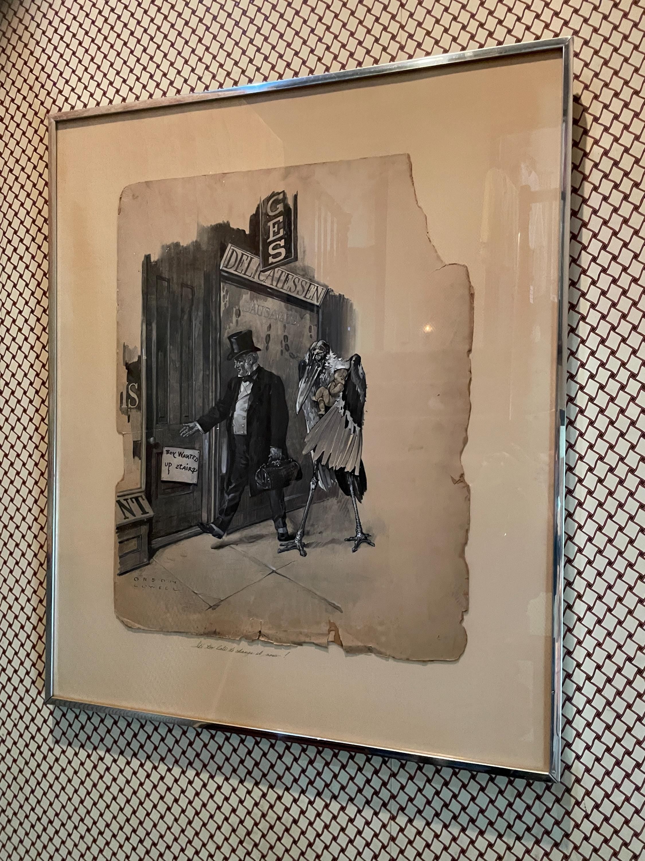 Antique Political Cartoon Orson Lowell Signed Original Ink Drawing Framed Satirical Artwork Vintage Social Commentary Unique Wall Decor