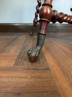 Antique English Barley Twist Side Table, Claw Foot Caster Accent Spiral Leg Table