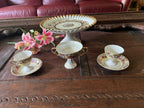 Vintage Set of 4 Fragonard Design Gold Gilded Porcelain Cake Stand  Cups Saucers  & Candy Dish