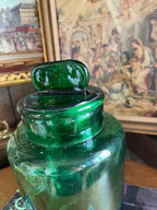 Antique Green Glass Water Bottle With Lid.10"5"