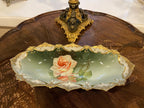 Antique Hand Painted Porcelain Bowl Pink Rose Design Ornate Gold Trim Art Nouveau Austrian Centerpiece Decorative Collectible Display Dish