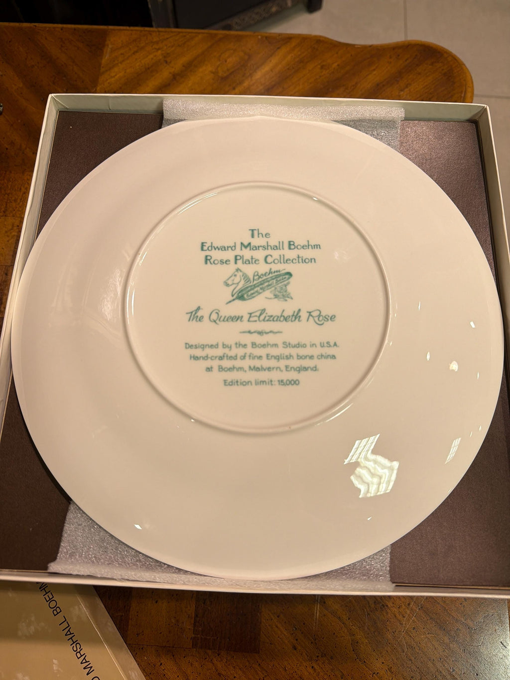 Boehm Rose Plate Collection Set: 6 Bone China Collector Plates, Gold Rim Floral Wall Decor