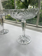Vintage Crystal Glass Compote Set Floral Patterned Clear Dessert Goblets Elegant Stemmed Bowls Home Display Wedding Table Accents Retro