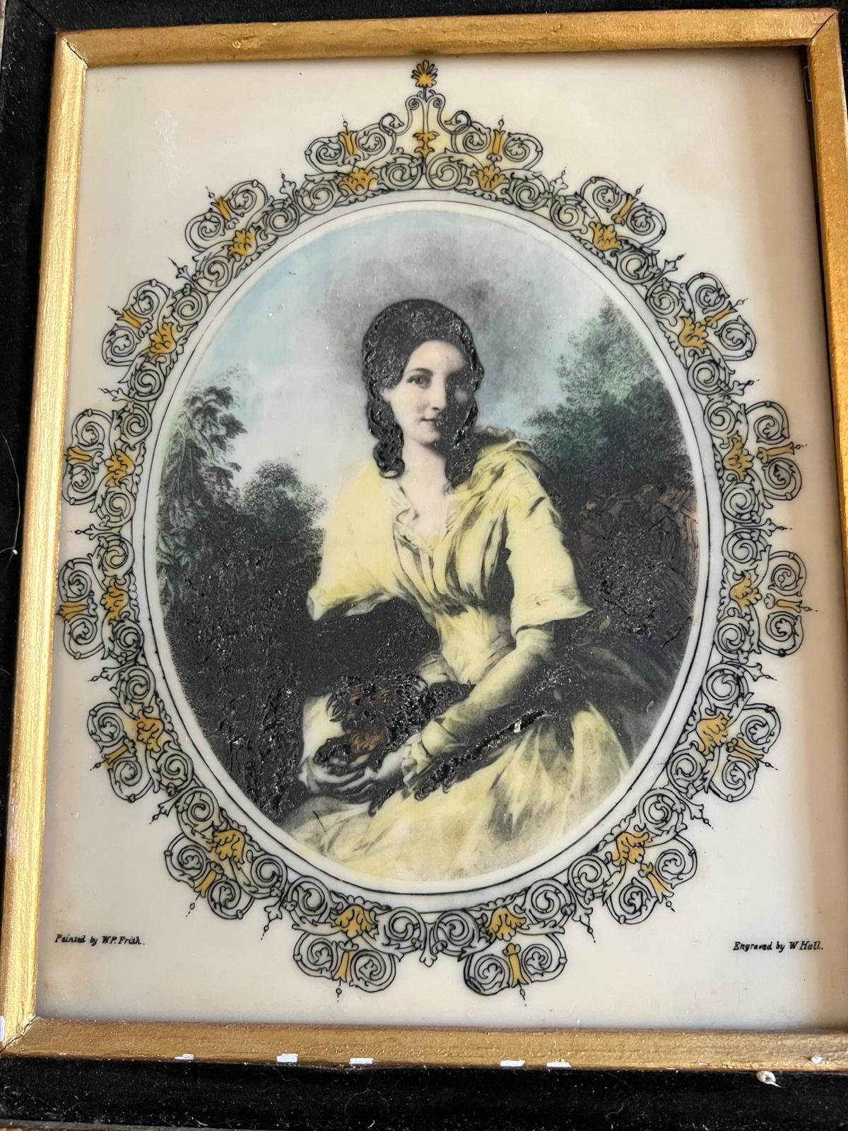 Victorian Style Ornate Framed Portrait Print Wall Art Featuring Woman Holding Flowers Antique Gold Frame Decorative Vintage Home Decor