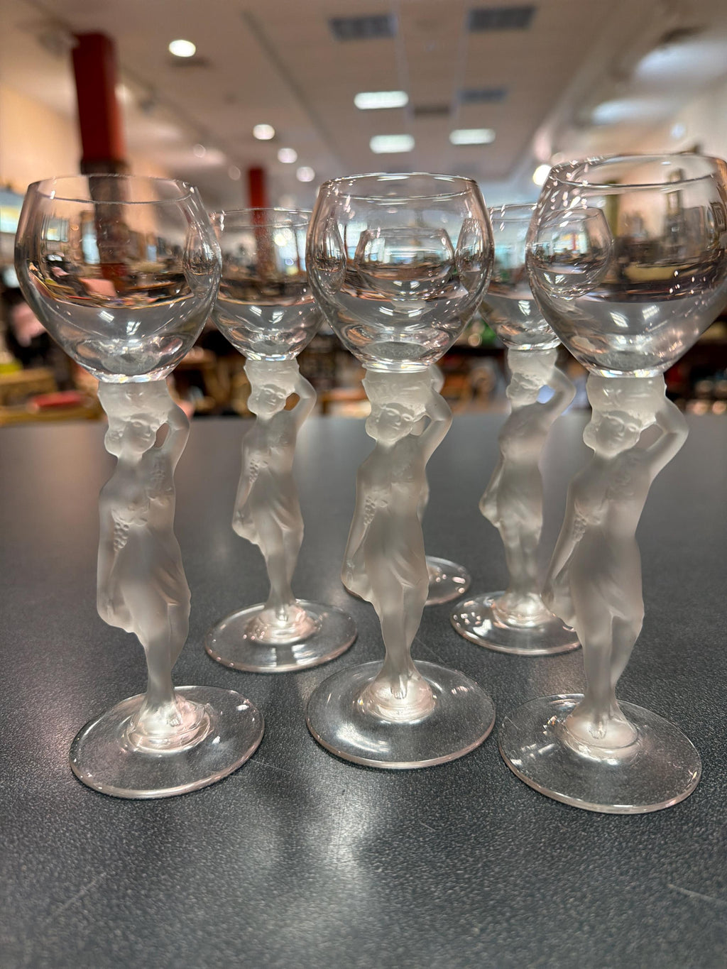 Lalique Style Nude Crystal Goblet, Art Deco Figural Stem Glass, Frosted Female Figure Wine Glass, Vintage Bacchantes Inspired Barware