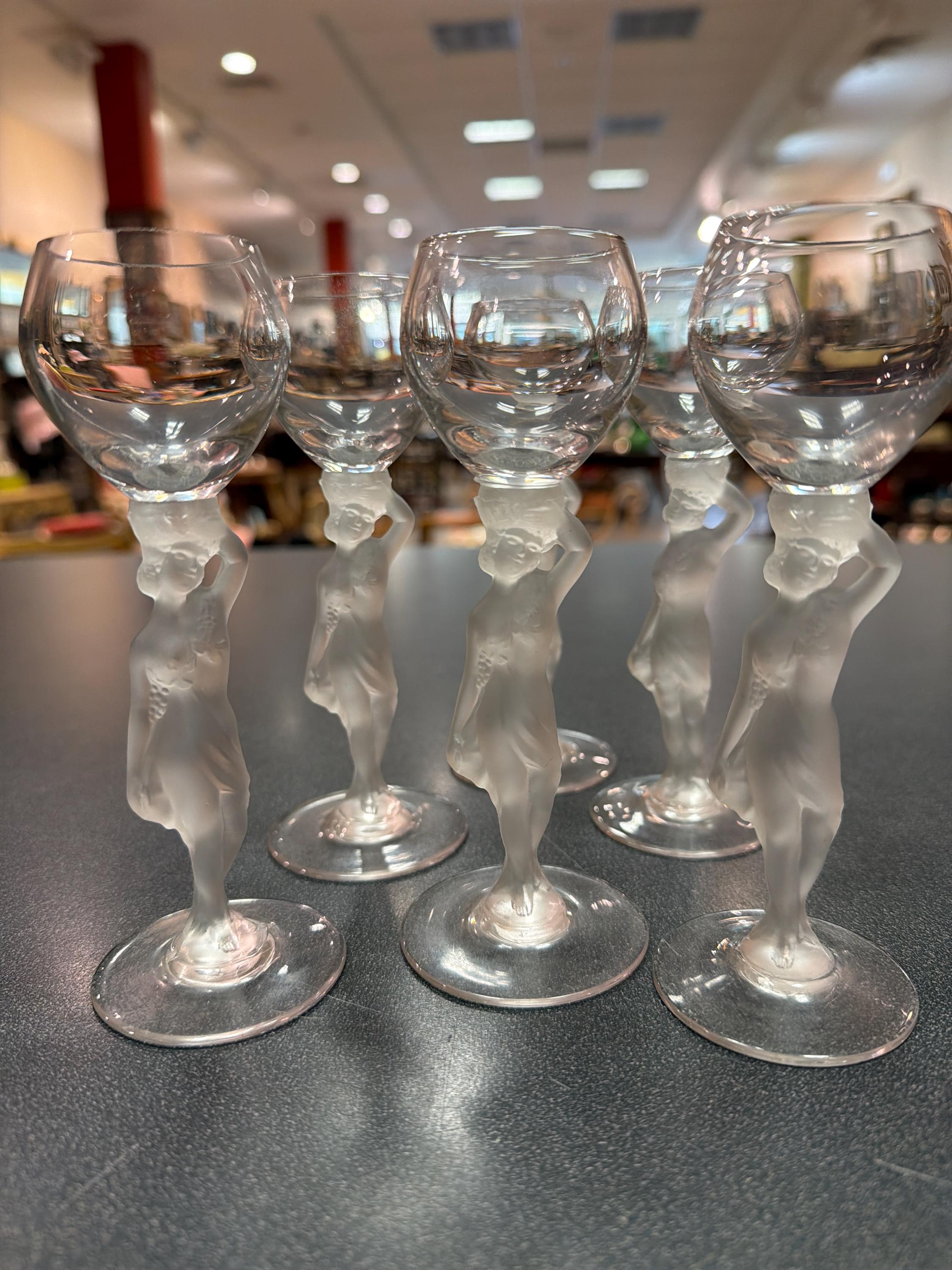 Lalique Style Nude Crystal Goblet, Art Deco Figural Stem Glass, Frosted Female Figure Wine Glass, Vintage Bacchantes Inspired Barware