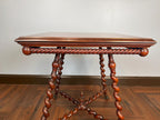 Antique English Barley Twist Side Table, Claw Foot Caster Accent Spiral Leg Table