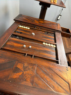 Antique Handcarved Walnut Chess Table, Backgammon Game by Theodore Alexander