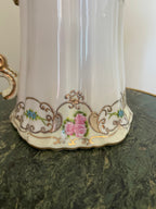 Antique Victorian Floral Hand Painted Porcelain  Pitcher Gold Gilt