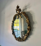 Antique French Rococo Oval Mirror Gilt Floral Frame Ribbon Crest Gold Wall Decoration Statement Piece Baroque Style Accent Home Design