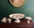 Vintage Set of 4 Fragonard Design Gold Gilded Porcelain Cake Stand  Cups Saucers  & Candy Dish