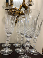Vintage Cut Crystal Wine Glasses Set of 7 Faceted Stemware with Flared Rims  Elegant European Style Clear Glass Goblets Glassware Set