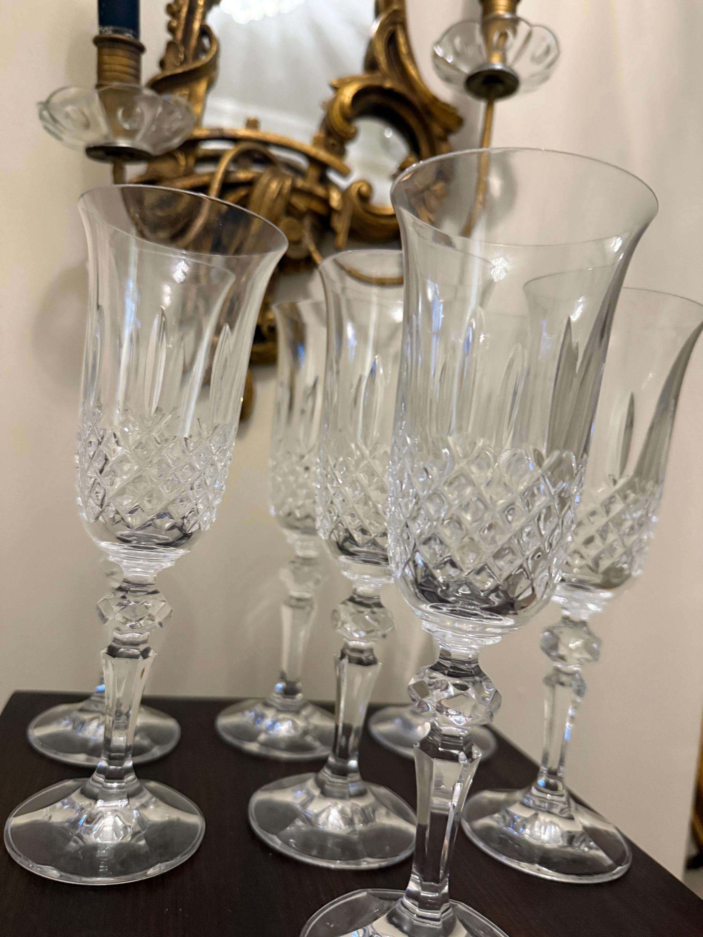 Vintage Cut Crystal Wine Glasses Set of 7 Faceted Stemware with Flared Rims  Elegant European Style Clear Glass Goblets Glassware Set
