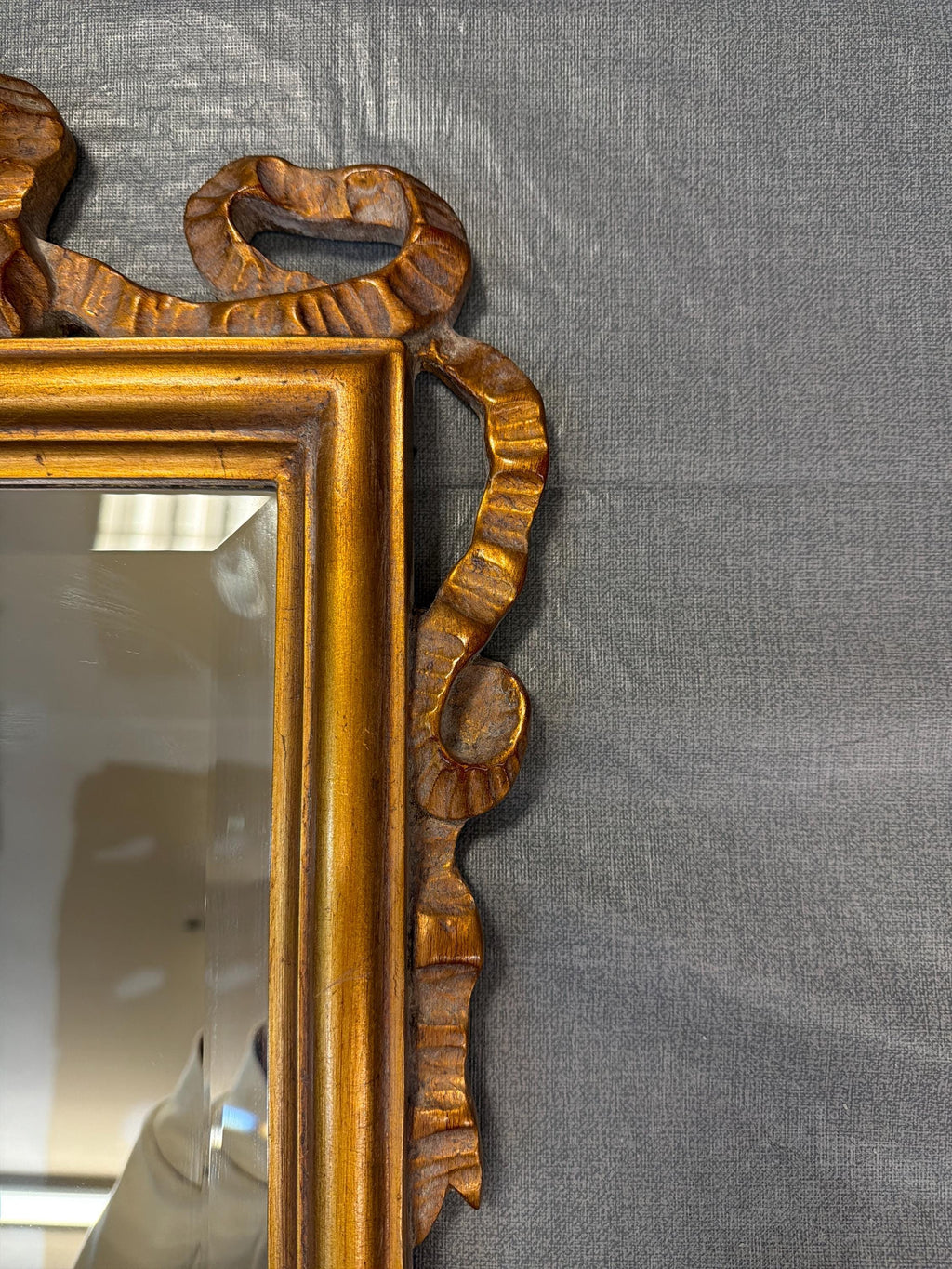 Vintage Gilt Ribbon Mirror, French Style Bow Frame, Hollywood Regency Gold Accent