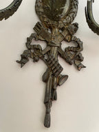 Pair of Antique 19th Century French Bronze Cut Crystal Prism 3 Arm Candlestick Wall Sconces Candelabra