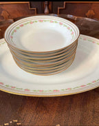 Limoges Old Abbey Porcelain Pink Floral Dinner Set Limoges Dinner Rim Plate Bowl Limoges Serving Dishes Gravy Tray Made in France 62 Pieces