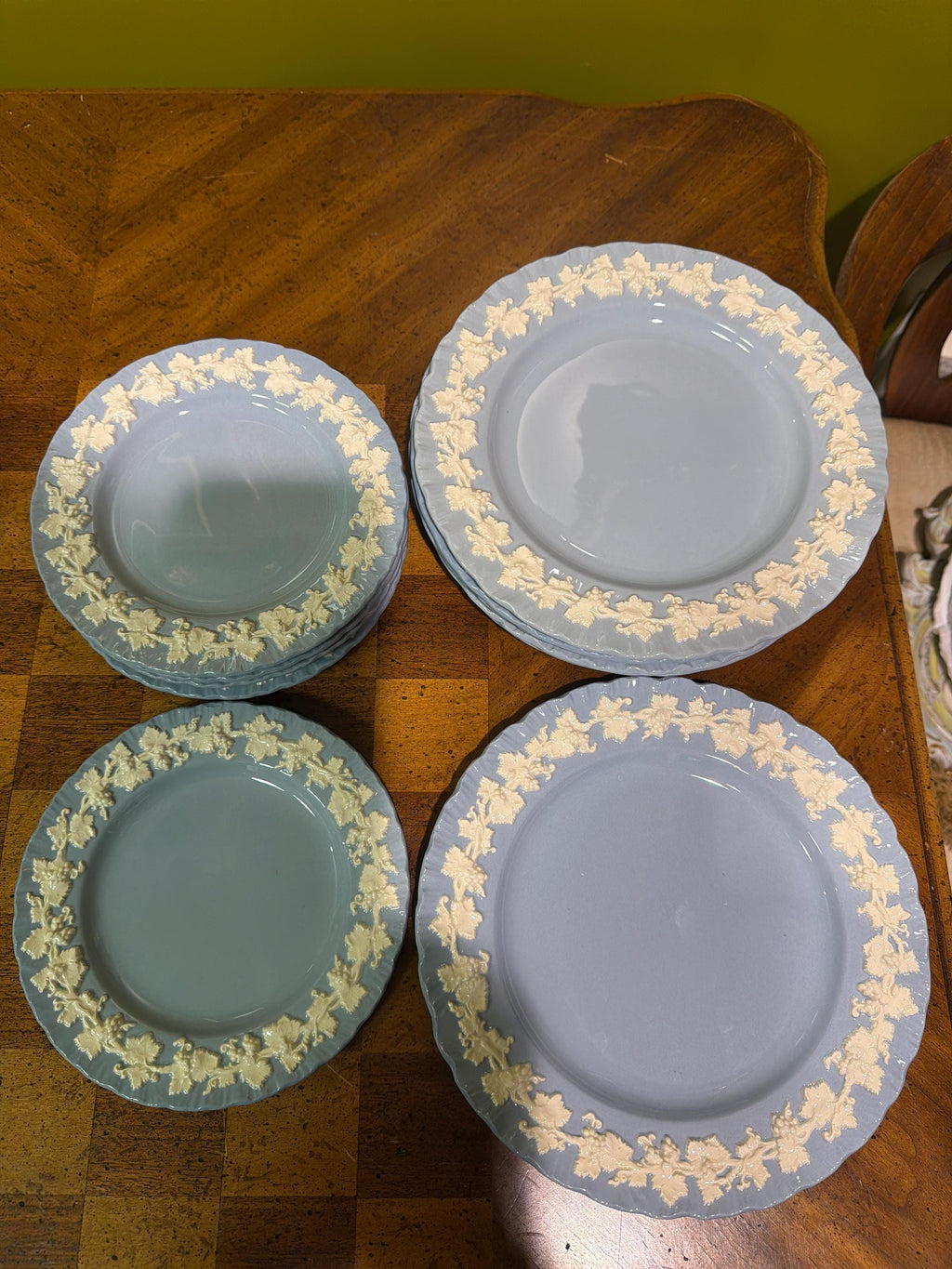 Wedgwood Queen’s Ware Blue Embossed Lunch/Tea Set, Of Etruria Barlaston England