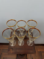 Vintage Gold Rim Champagne Flutes Set of 6 Clear Glass Tapered Mid Century Elegant Barware