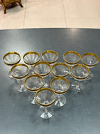 Vintage Gold Rim Etched Floral Champagne Coupe Glasses (Set of 12)