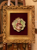 Antique Porcelain Wall Plaque Couple Relief Gilt Frame Velvet Backing Victorian Style French Rococo Art Figurine Decor Romantic Gift Idea