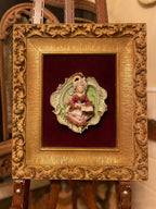 Antique Porcelain Wall Plaque Couple Relief Gilt Frame Velvet Backing Victorian Style French Rococo Art Figurine Decor Romantic Gift Idea