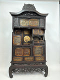 Antique Japanese Meiji Cabinet: Hand Carved Wood Birds, Floral Panels, Gilt Detail