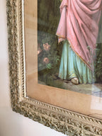 Antique Victorian Woman Paint on Plaque Framed Antique Victorian Framed Print Romantic Woman Flowers Ornate 19th Century Artwork Wall Decor