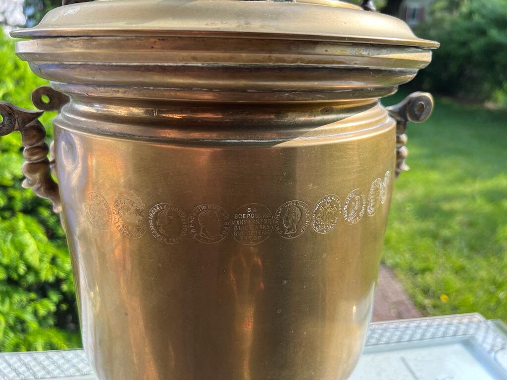 Antique Russian Brass Samovar Tula Imperial Stamps Ornate Faucet Tea Urn Czarist Era Collectible Kitchen Decoration Vintage Russian Teapot
