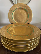 Set Of 8 Royal Bavarian 22K Gold Encrusted Serving Plates Ornate Antique Porcelain Tableware 1890s Decorative Luxury Gilded Dining Pieces