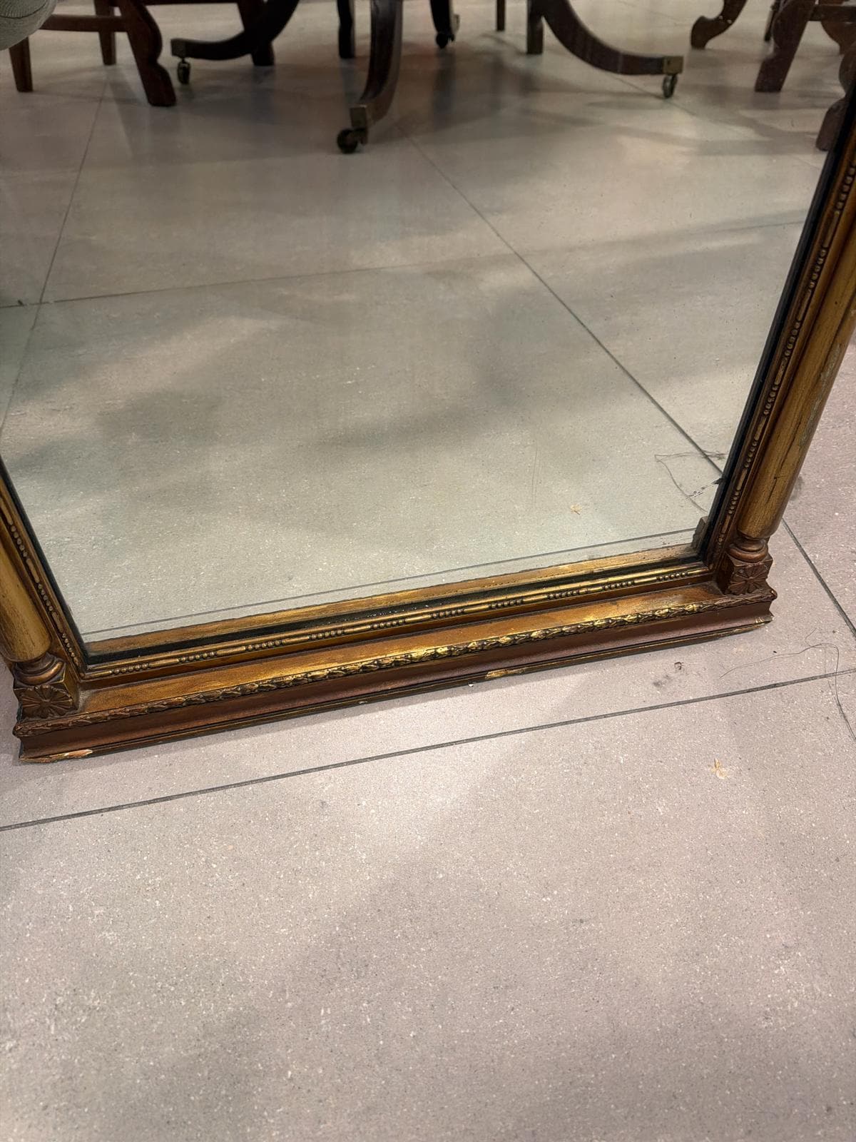 Antique French Trumeau Mirror with Engraved Scene Panel, Gilt Wood Frame, 19th Century