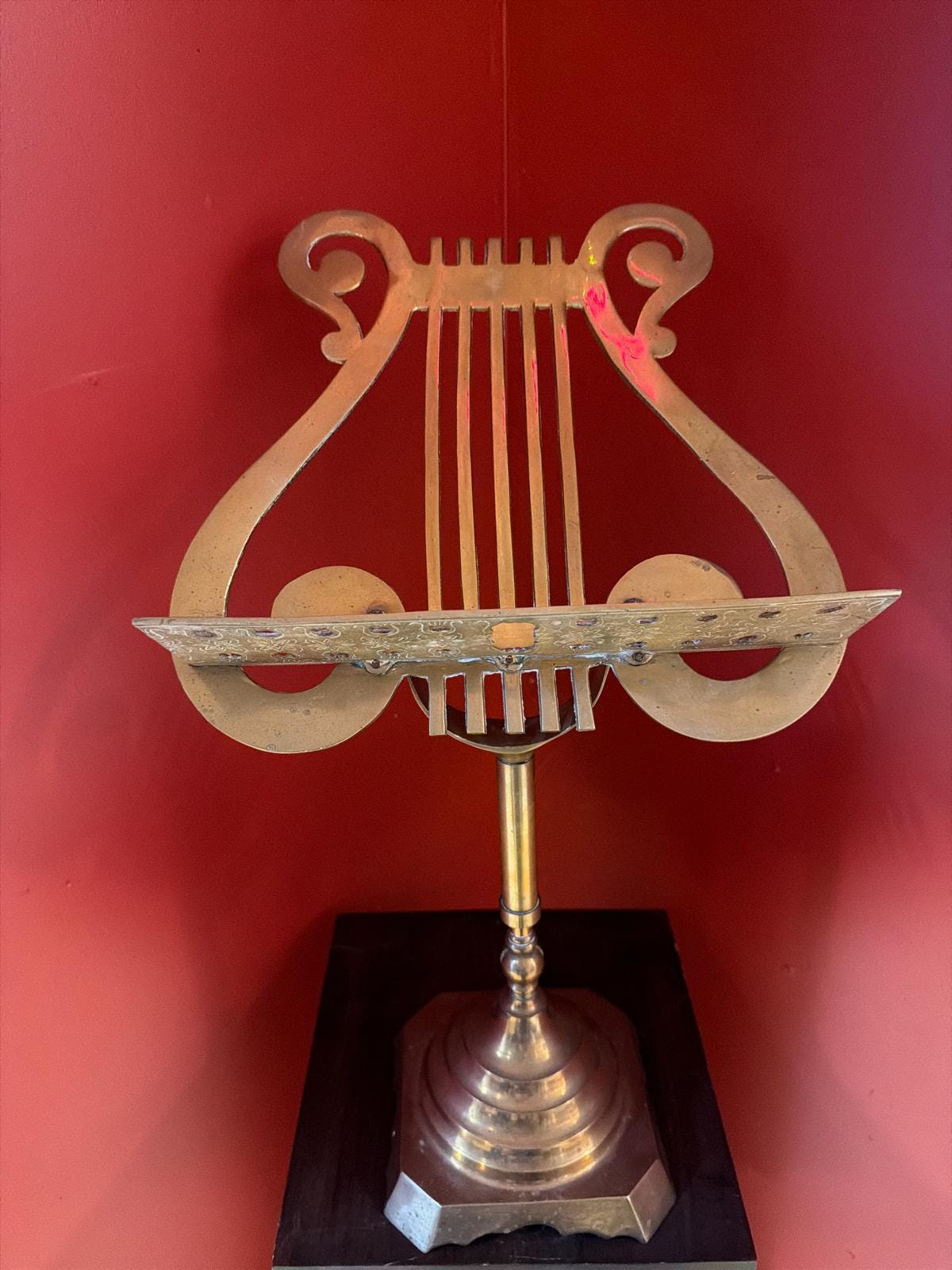 Vintage Brass Lyre Music Stand Sculpture Neoclassical Decor Pedestal Display