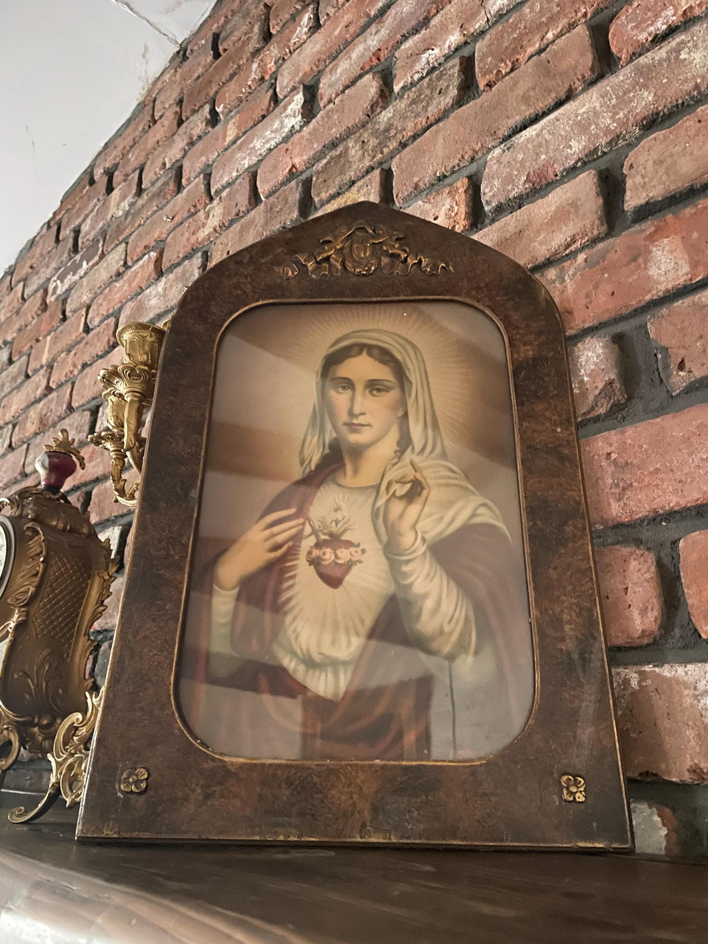 Antique Framed Virgin Mary Print - Catholic Wall Art, Home/Church Decoration Immaculate Heart of Mary