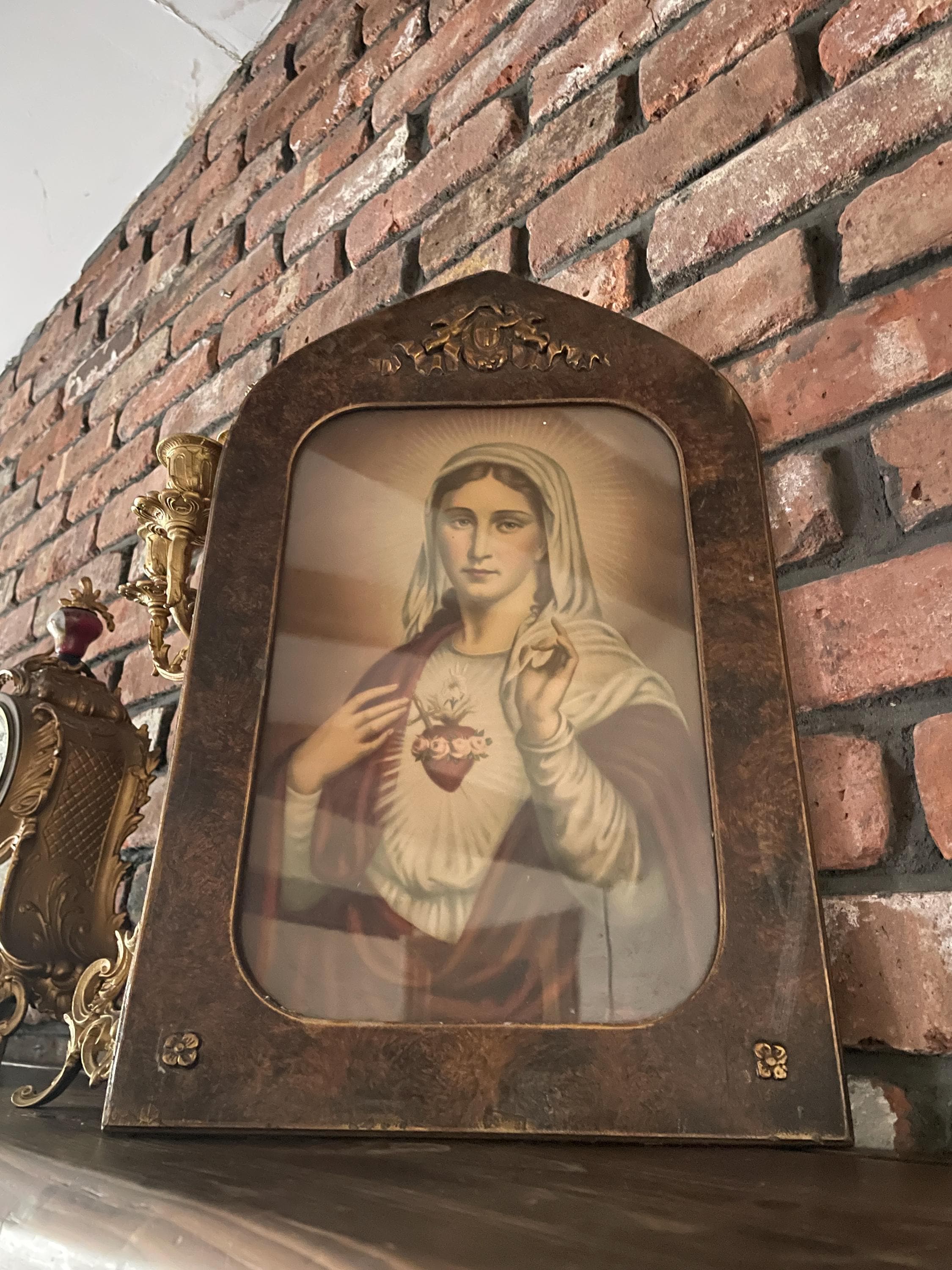 Antique Framed Virgin Mary Print - Catholic Wall Art, Home/Church Decoration Immaculate Heart of Mary