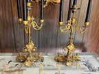 Pair of Empire 5 Light Brass Gold Black Candelabra Unique Sphinx Design Candlesticks Candleholer
