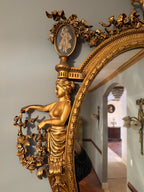Antique French Gilded Convex Mirror, Neoclassical Urn & Female Figures