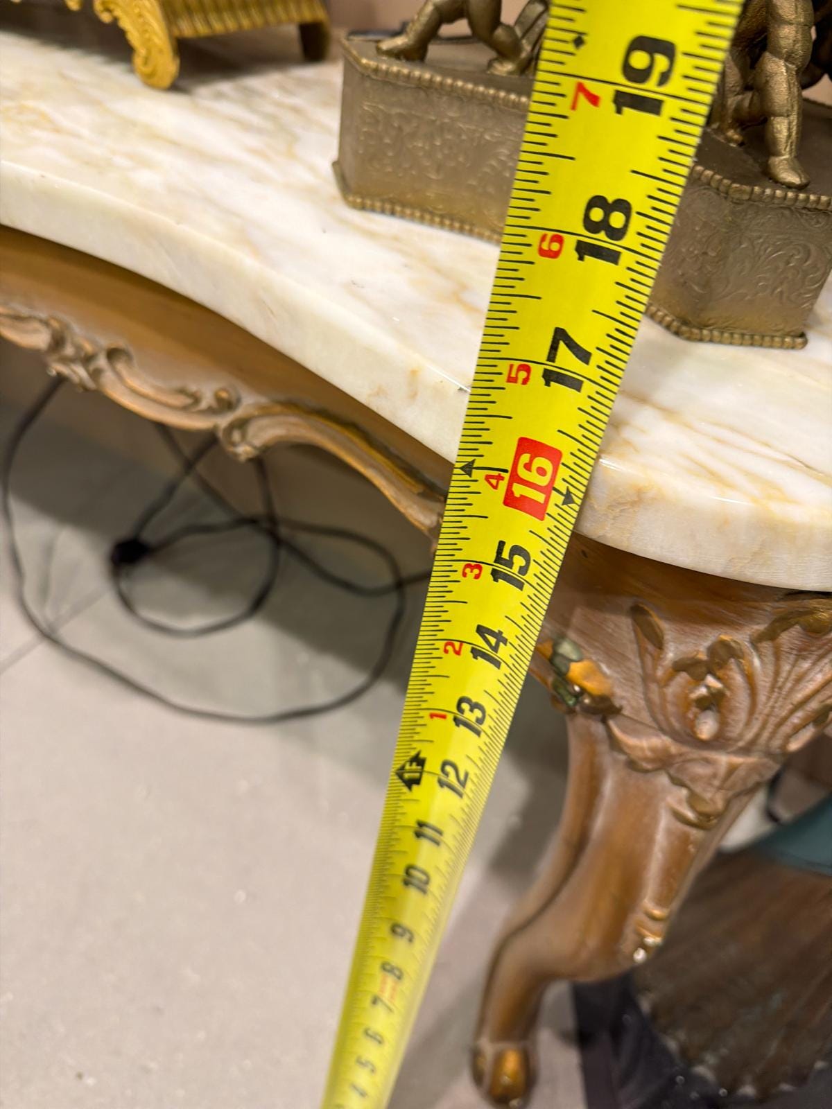 Large French Rococo Gilt Wall Mirror, Figural Print, Baroque Revival Style with Marble Stand