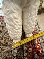 Vintage White Dog Statue Mid Century Hand Painted Ceramic J Schwart Signed Porcelain Poodle Dog Ceramic Statue with Brown Collar DFigurine