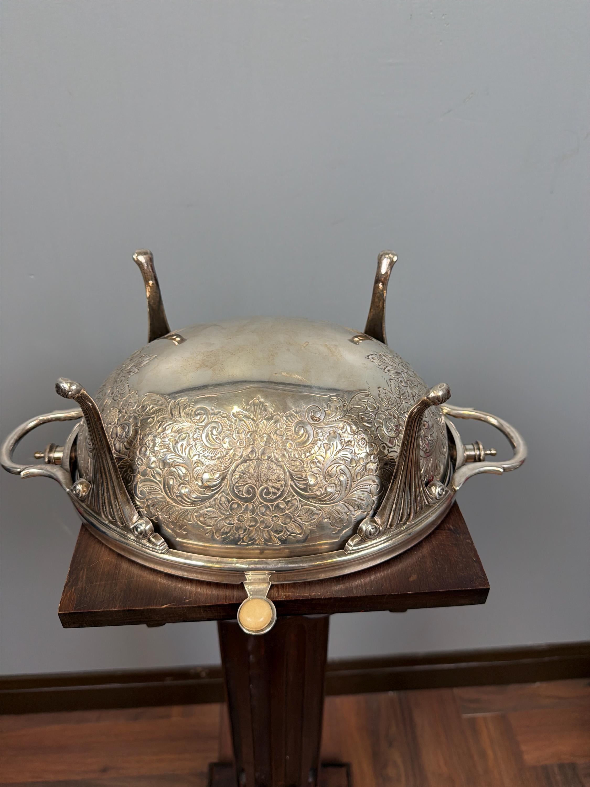 Vintage Silver Plated Chafing Dish, Ornate Baroque Serving Warmer with Lid