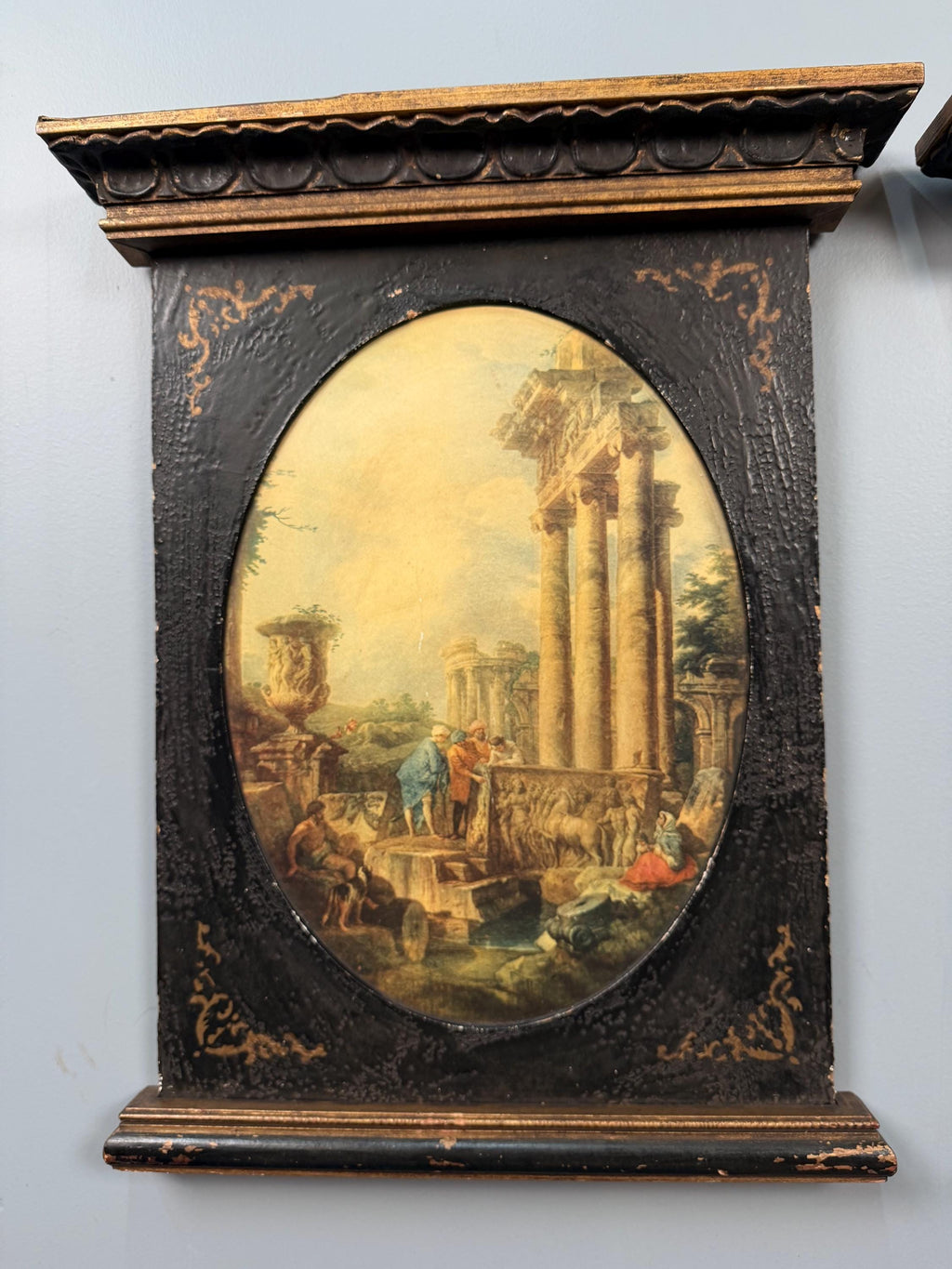 Vintage Pair Neoclassical Grand Tour Wall Panels Roman Ruins Architectural Prints Framed Art