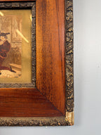 Antique Victorian Oak Frame with Romantic Scene Print, Ornate Gesso Trim, 19th Century Style Wall Art
