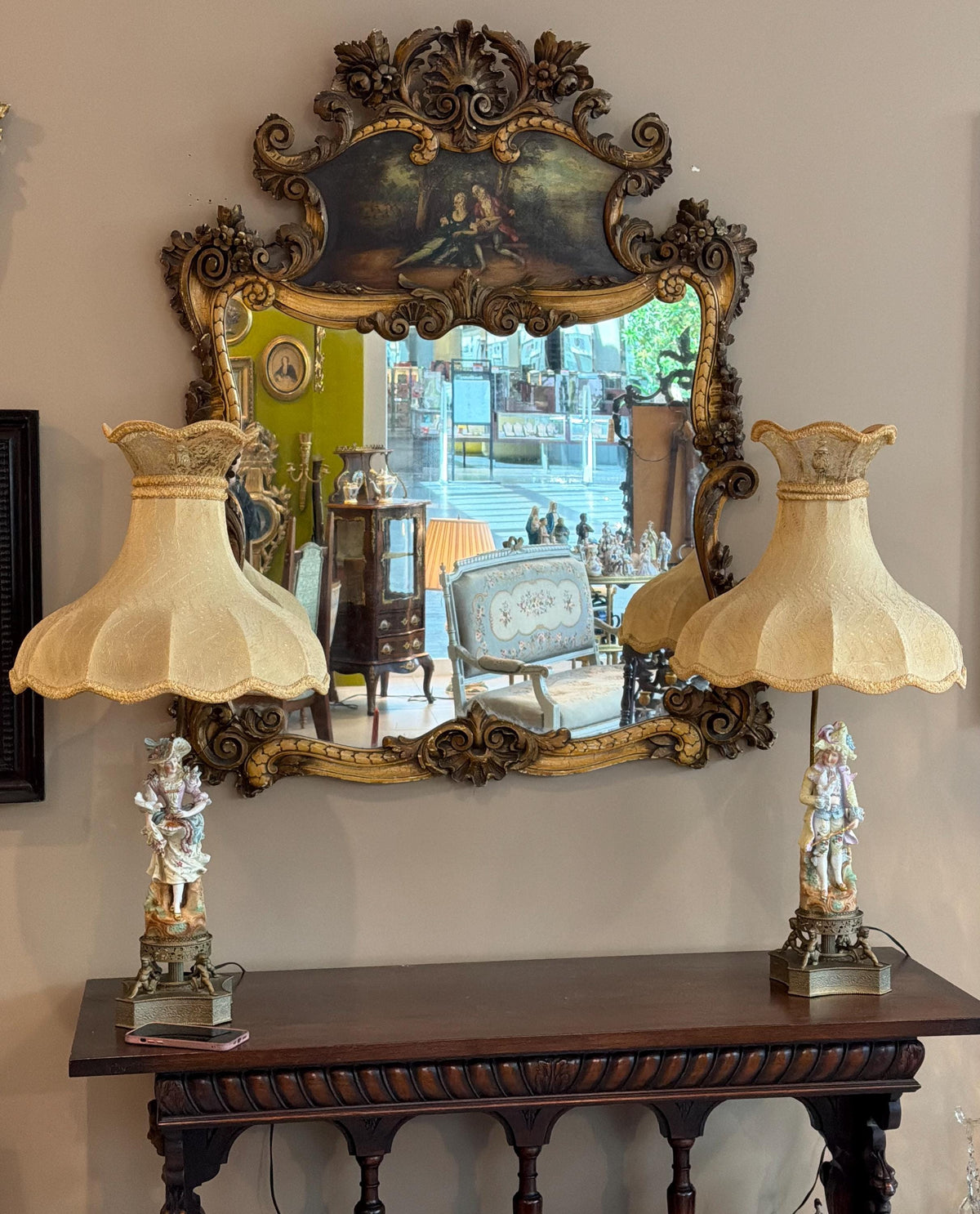 Pair Vintage Porcelain Figural Lamps Rococo Style Cherub Base Ornate Metal Table Lamps French Style Boudoir Lighting