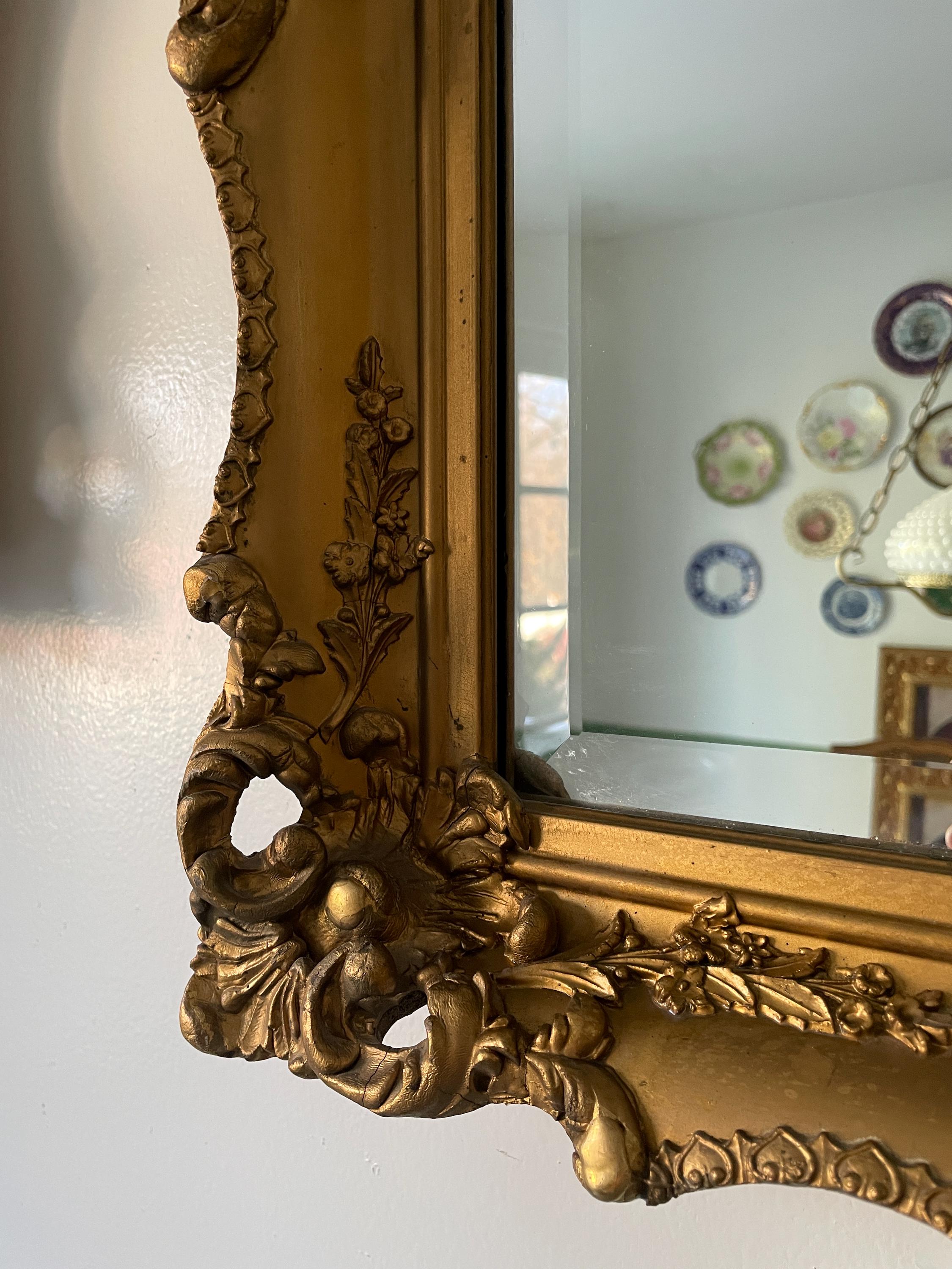 Vintage Pair of Gold Resin on Wood Wall Mirrors Art Deco Ornate Beveled Wall Mirrors Antique Baroque Style Decorative Mirror Home Decoration