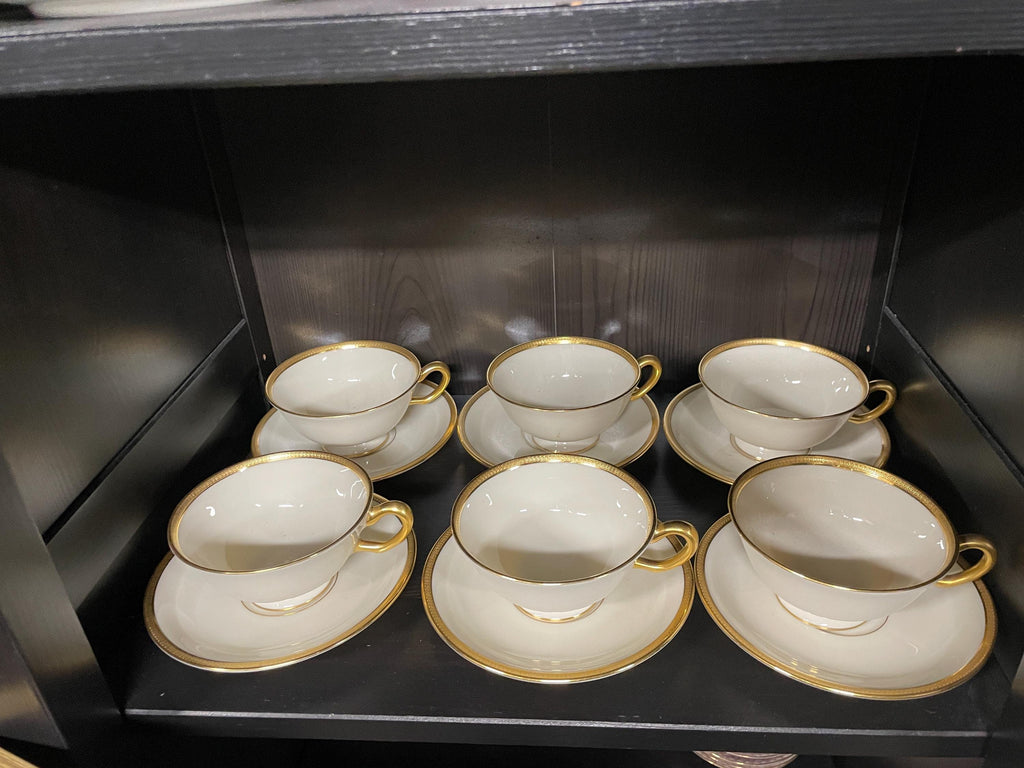 Set of 6 Lenox Windsor Teacups Saucers Gold Trim Ivory Gold Trim Set Elegant Lenox Windsor Tea  Cup  Saucer Pairs Ivory Porcelain Gold Set