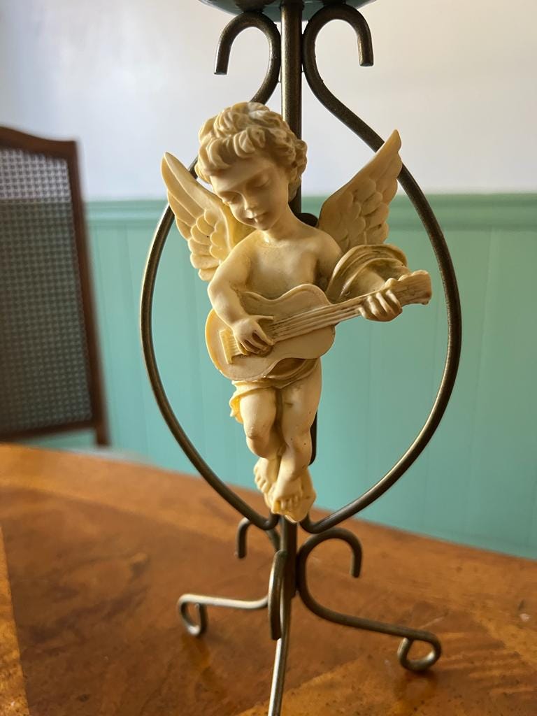 Pair of Vintage Metal Cherub Design Candlesticks Candleholder