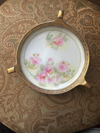 R S Germany Stamped Antique Hand Painted Radish Dish Pink Floral Plate Gold Rim Open Handles Vintage Porcelain French Style Collectible